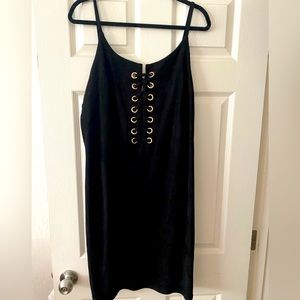Suede Criss Cross Spaghetti Strap Dress
